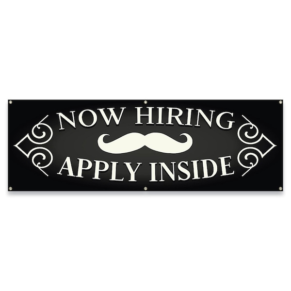 Signmission Now Hiring Apply Inside Barber Shop Banner Concession Stand Food Truck Single Sided B-72-30108 - main